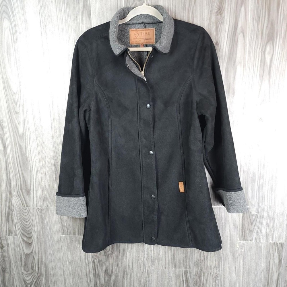 Outback‎ Trading Co Womens Black Faux Suede Fleece Lined Jacket Coat Size Medium